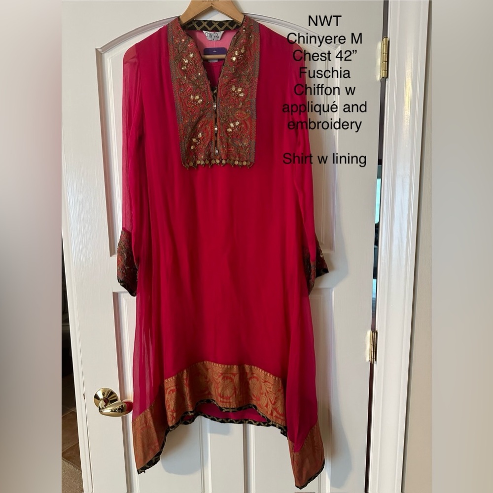 NWT Chinyere fuschia chiffon kameez size M